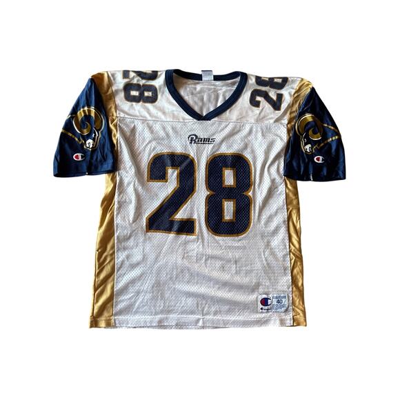 Vintage Y2K NFL Rams #28 Marshall Faulk Champion White M Football Jersey - Picture 1 of 7